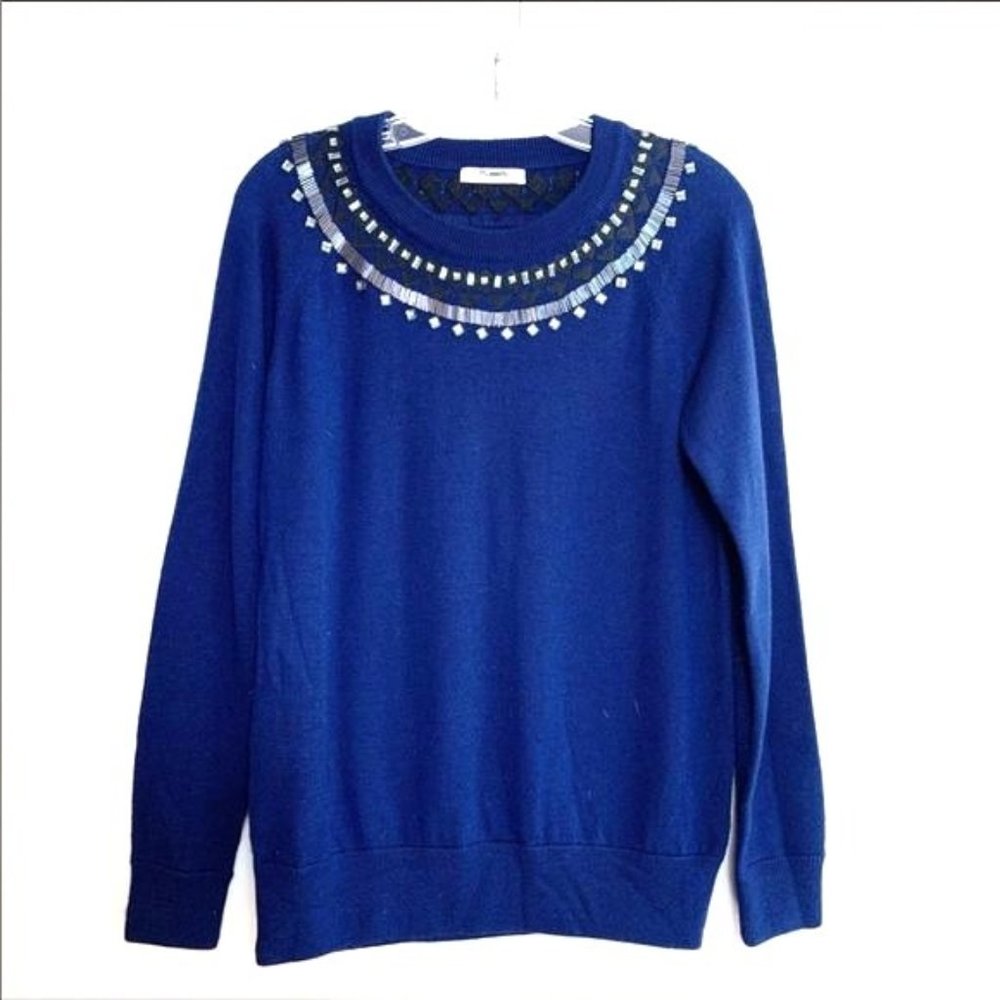 RARE MADEWELL Blue Pullover Sweater Rhinestones Medium